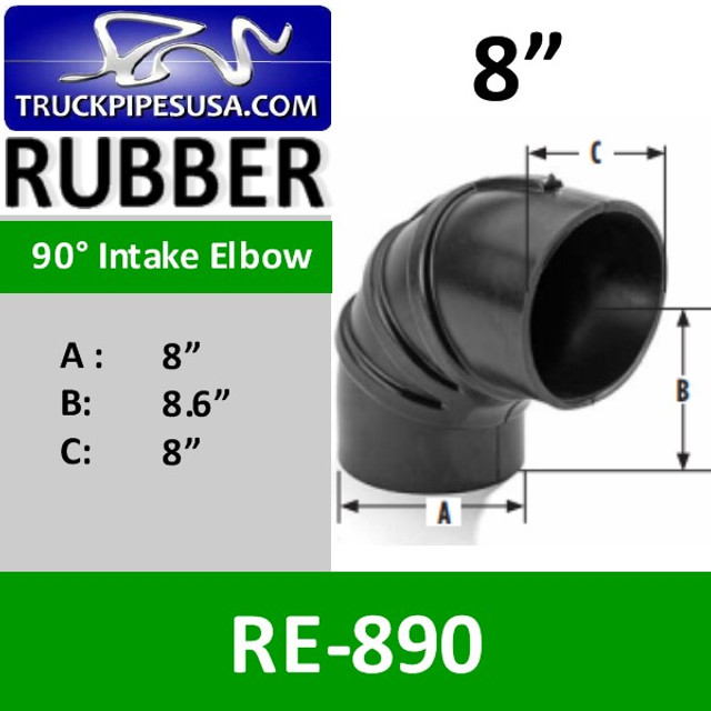 RE-890 8" 90 Degree Air Intake Rubber Elbow