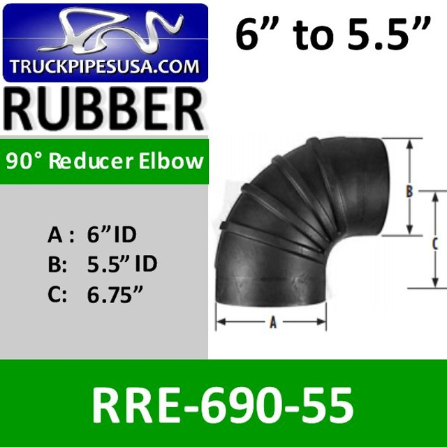 6" ID Reduced to 5.5" ID 90 Degree Reducer Air Intake Rubber Elbow