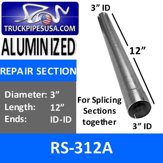 RS-312A 3 inch x 12 inch Aluminized Exhaust Repair Section ID-ID