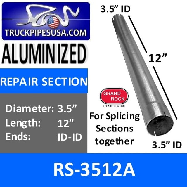 3.5 inch x 12 inch Aluminized Exhaust Repair Section ID-ID RS-3512A