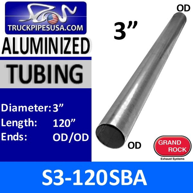 S3-120SBA 3" x 120" Straight Cut Aluminized Exhaust Tube Stack OD End