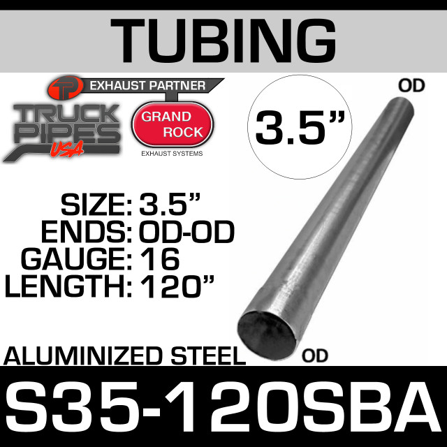 3.5" x 120" Straight Cut Aluminized Exhaust Tube OD Ends S35-120SBA