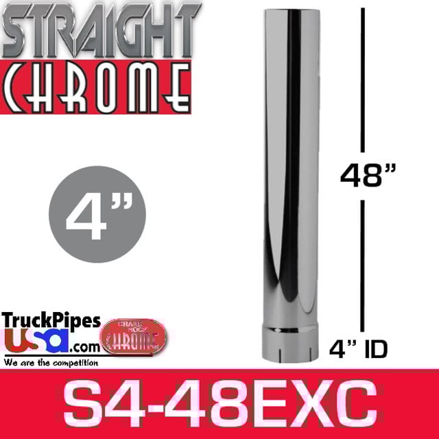 4" x 48" Straight Cut Chrome Exhaust Stack ID End S4-48EXC