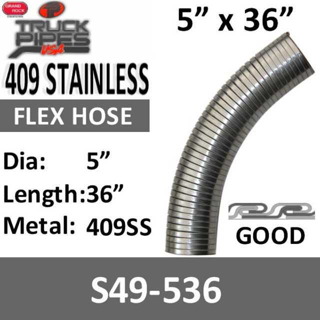 5" x 36" 409 Stainless Steel Flex Exhaust Hose S49-536