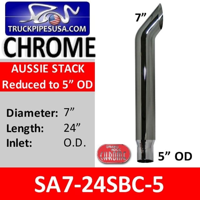 7" x 24" Aussie Chrome Exhaust Stack Reduced To 5" OD SA7-24SBC-5