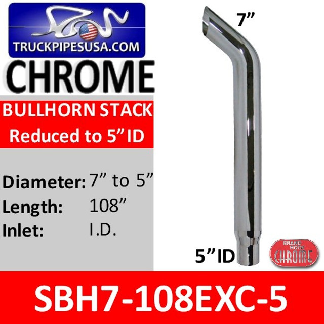 SBH7-108EXC5 7" x 108" Bullhorn Reduced to 5" ID Chrome