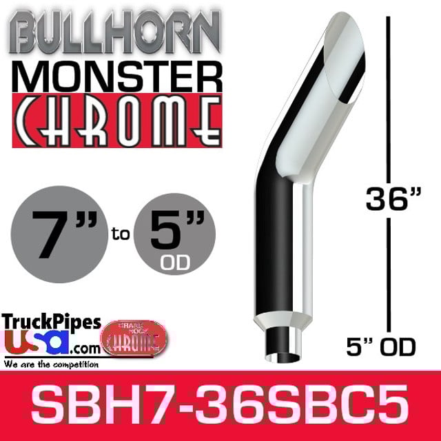 7" x 36" Bullhorn Chrome Monster Stack Reduced to 5" OD