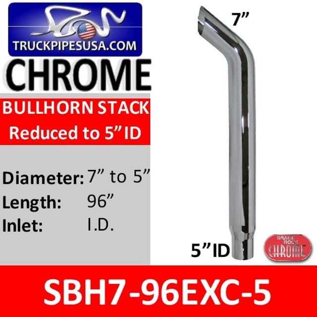 SBH7-96EXC5 7" x 96" Bullhorn Reduced to 5" ID Chrome