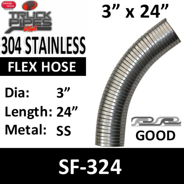 3" x 24" .018 304 Stainless Steel Flex Exhaust Hose SF-324