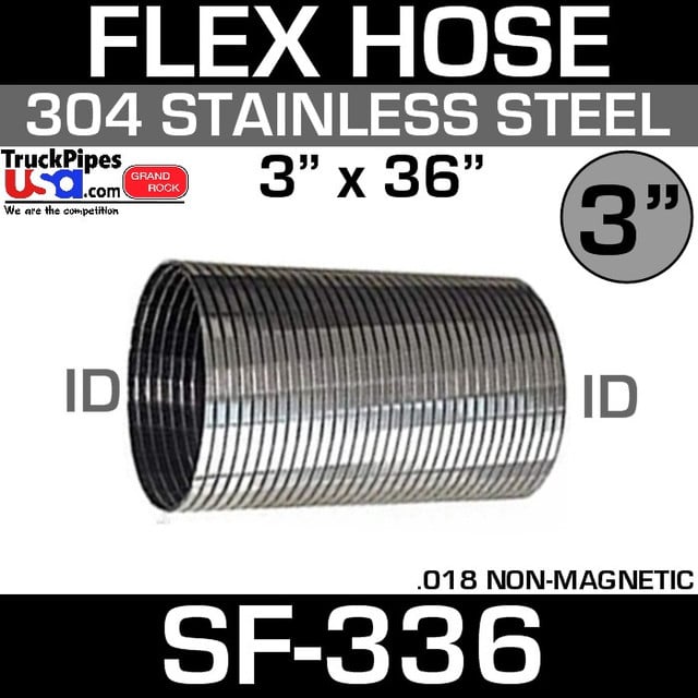 3" x 36" 304 Stainless Steel Flex Exhaust Hose SF-336