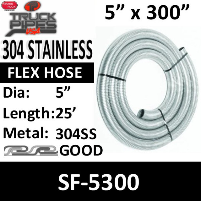 5" x 300" .018 304 Stainless Steel Flex Exhaust Hose SF-5300