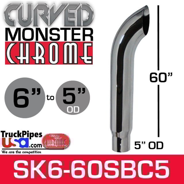 6" x 60" Curved Top Monster Chrome Stack Reduced to 5" OD