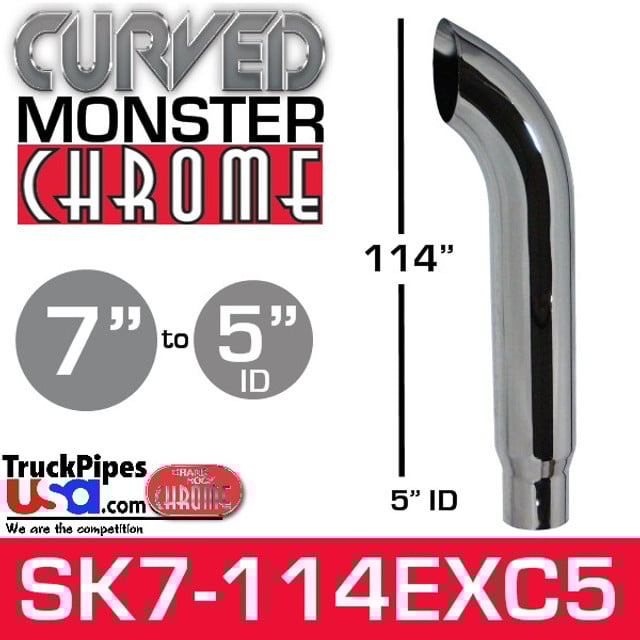 7" x 114" Curved Top Monster Chrome Stack Reduced to 5" ID