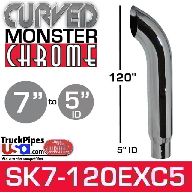 7" x 120" Curved Top Monster Chrome Stack Reduced to 5" ID
