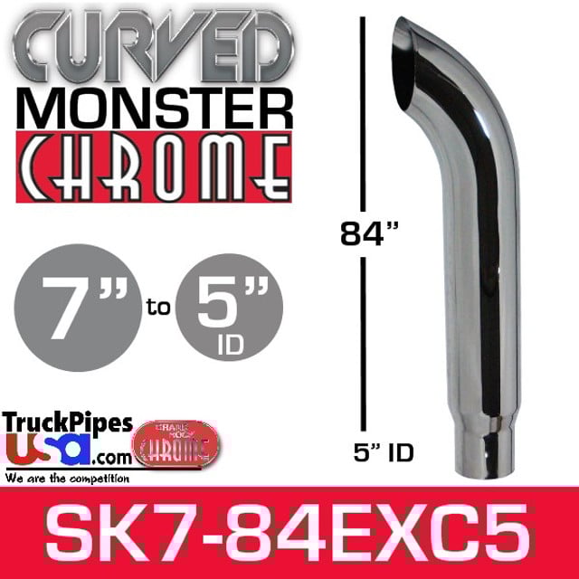 7" x 84" Curved Top Monster Chrome Stack Reduced to 5" ID