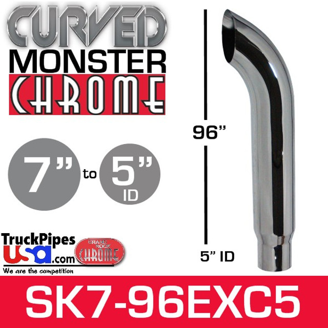 7" x 96" Curved Top Monster Chrome Stack Reduced to 5" ID