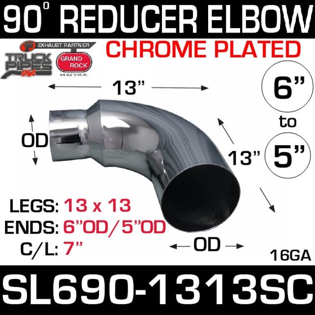 6" OD 90 Degree 13" x 13" Reduced to 5" OD Chrome SL690-1313SC