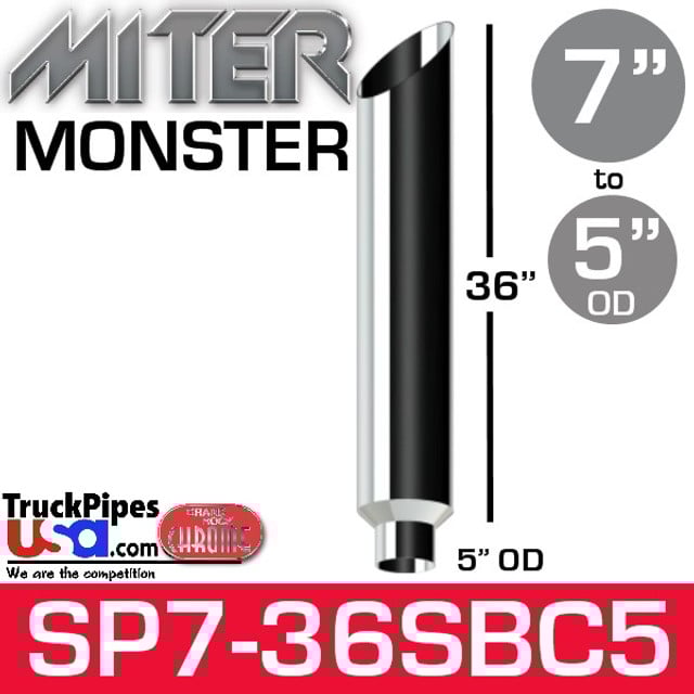 7" x 36" Miter Cut Chrome Monster Stack Reduced to 5" OD