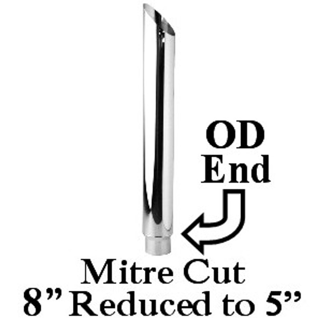SP8-60SBC-5 8" x 60" Miter Cut Chrome Exhaust Stack Reduced to 5" OD