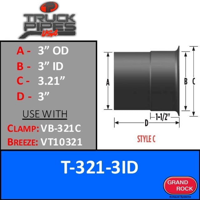 3.21 Flared Turbo Lip for 5.9L Cummins with 3"ID/OD T-321-3ID