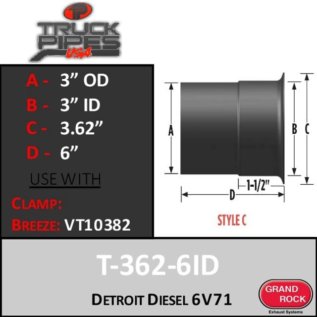 3.62 Flared Lip for 6V71 Detroit Diesel Turbo T362-6ID