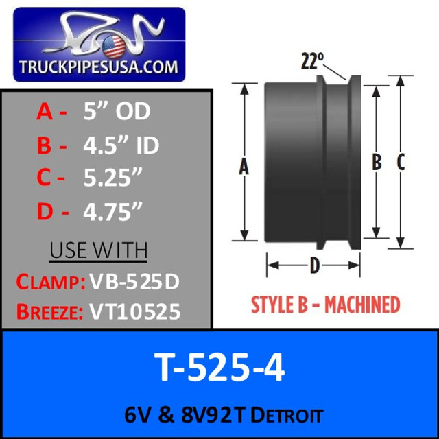 T-525-4 Turbo 5" OD Detroit Diesel 6V-8V92T Style B