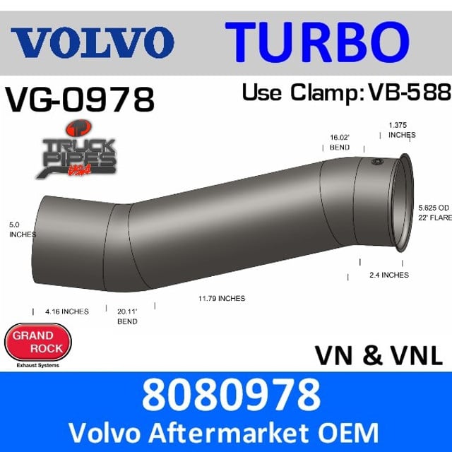 8080978 Volvo Turbo Exhaust Pipe 5" x 18" VG-0978