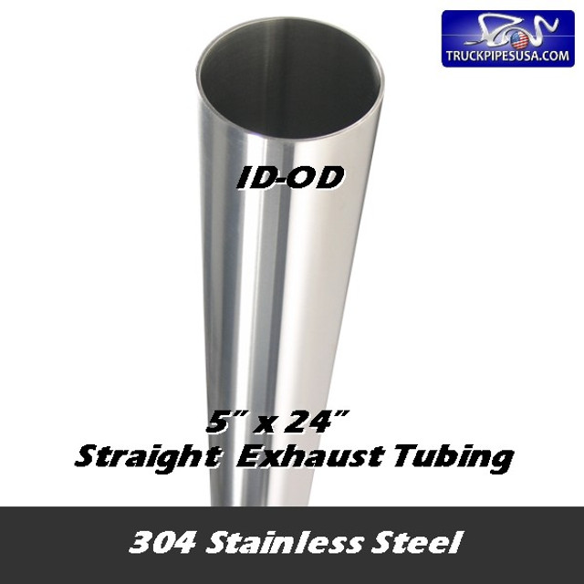 304 Stainless Exhaust Stack 5" x 24" Straight Cut ID End 11-524 SS