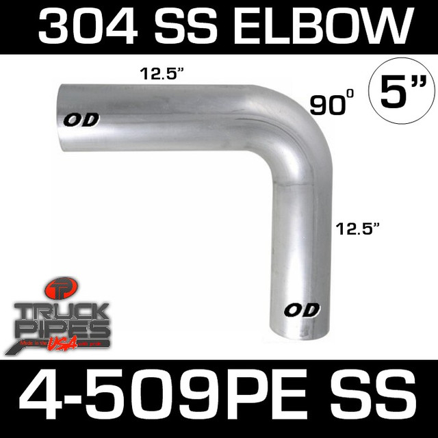 5" 90 Degree Elbow 12.5" x 12.5" OD-OD 304 Stainless Steel 4-509PE SS