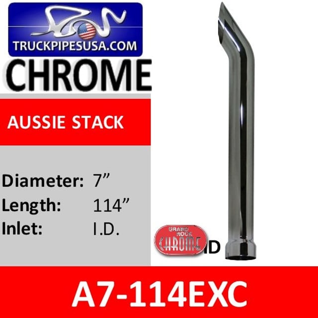 7" x 114" Aussie Cut Chrome exhaust stack pipe A7-114EXC