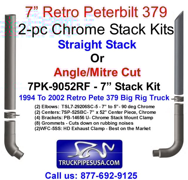 7PK-9052RF 7" Peterbilt Retro 379 Chrome Stack Kit - 7PK-9052RF