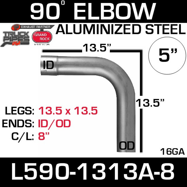 5" 90 Degree Exhaust Elbow 13.5" x 13.5" ID-OD Aluminized L590-1313A-8