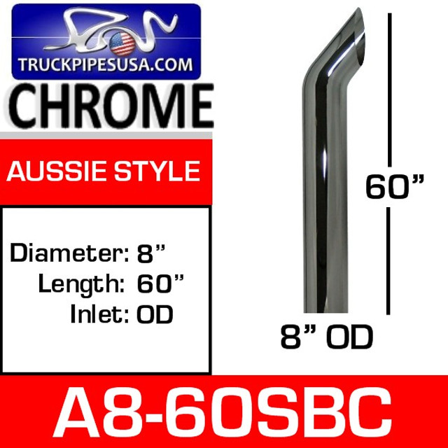 8" x 60" Aussie Chrome Exhaust Stack Pipe A8-60SBC
