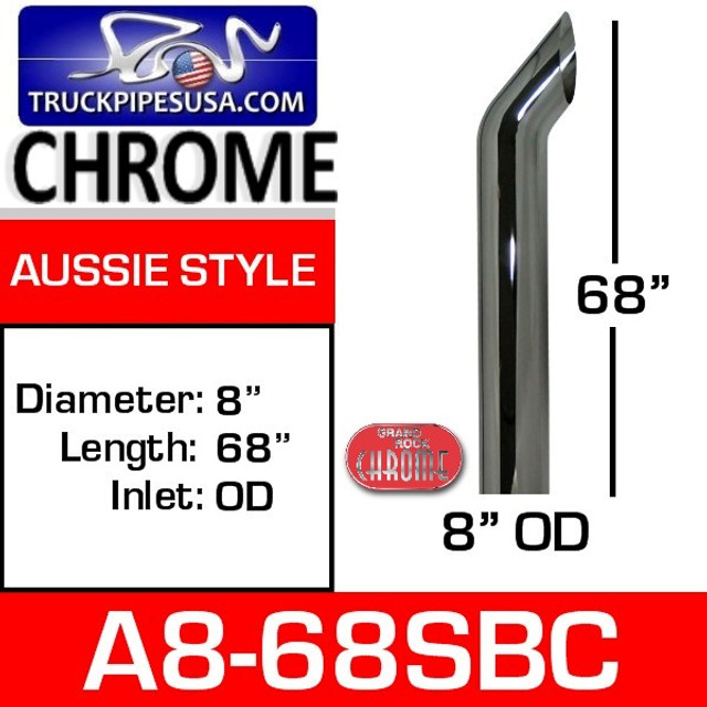 8" x 68" Aussie Chrome Exhaust Stack Pipe A8-68SBC