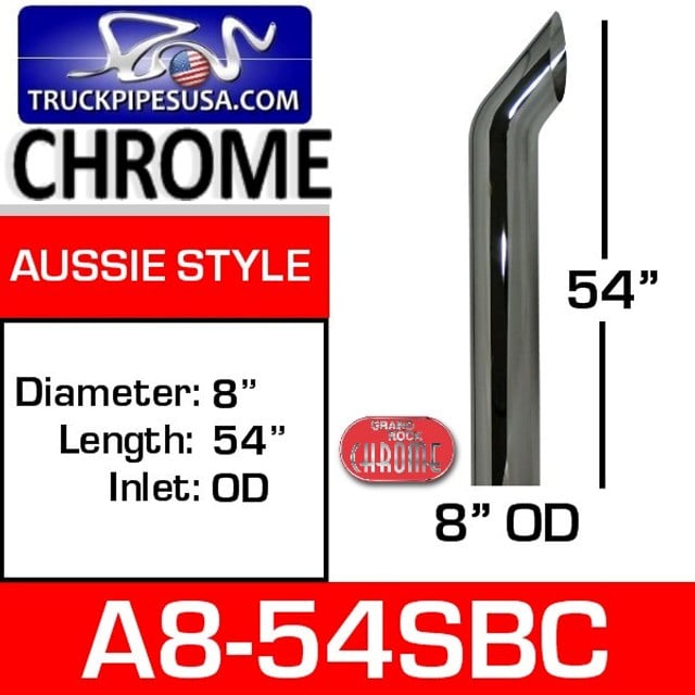 8" x 54" Aussie Chrome Exhaust Stack Pipe A8-54SBC