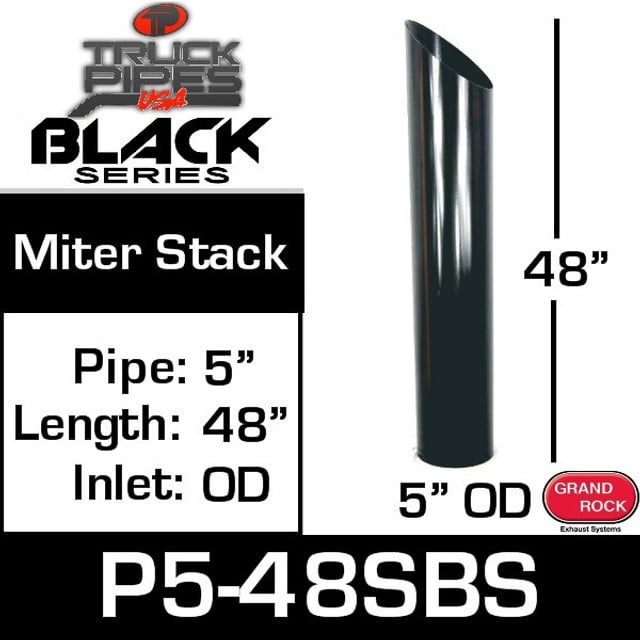 5" x 48" Miter Cut OD Black Exhaust Tip P5-48SBS