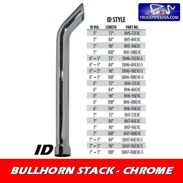 7" x 72" Bullhorn Stack With ID Bottom in Chrome BH7-72EXC