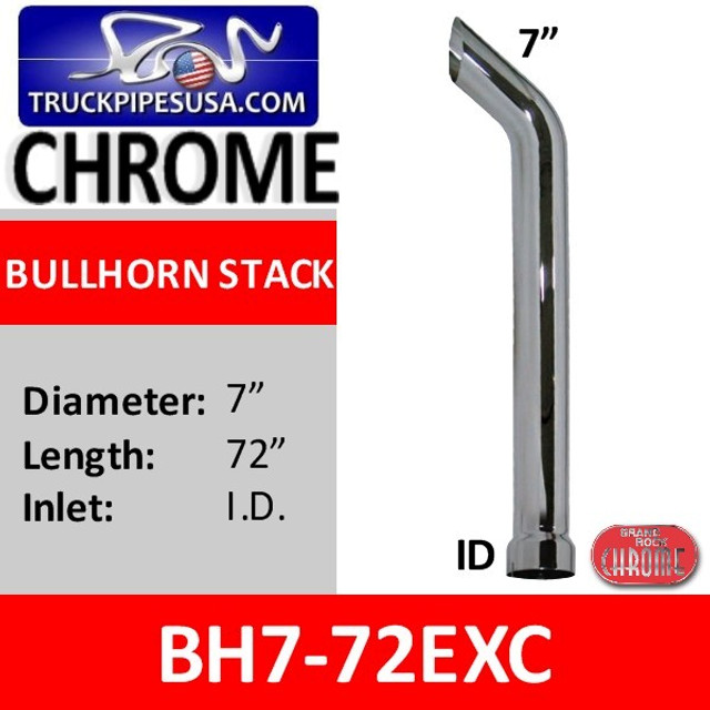 7" x 72" Bullhorn Stack With ID Bottom in Chrome BH7-72EXC