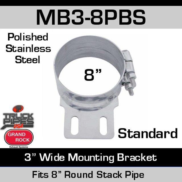 8" Stack Mounting Bracket 3" Wide Polished SS MB3-8PBS
