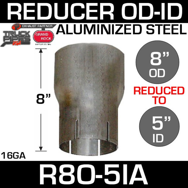 8" OD to 5" ID Exhaust Reducer Aluminized Pipe R8O-5IA