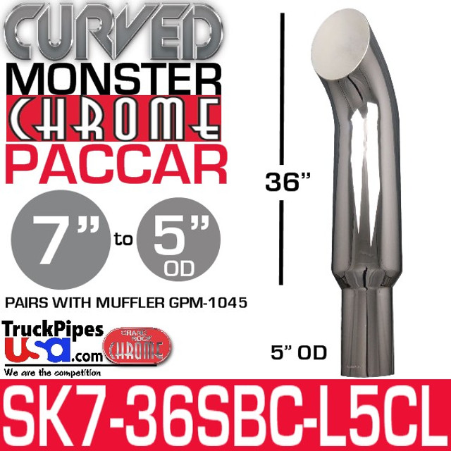 7" x 36" Curved Top Paccar Chrome Ceramic Lined Reduced to 5" OD M66-7002-2480