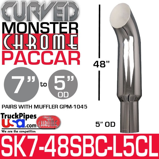 7" x 48" Curved Top Paccar Chrome Ceramic Lined Reduced to 5" OD M66-7002-2360