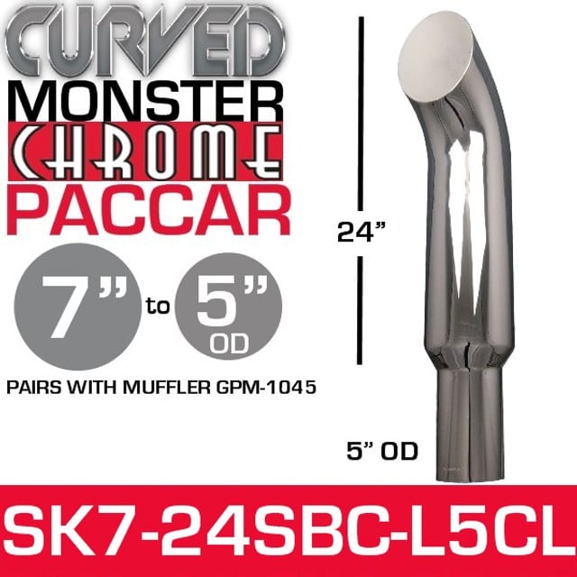 7" x 24" Curved Top Paccar Chrome Ceramic Lined Reduced to 5" OD