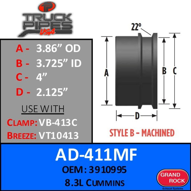 4" Flared Machined Turbo Lip for 8.3L Cummins 3910995