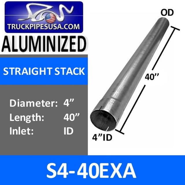 4 inch x 40 inch Straight Cut Aluminized Exhaust Stack ID End