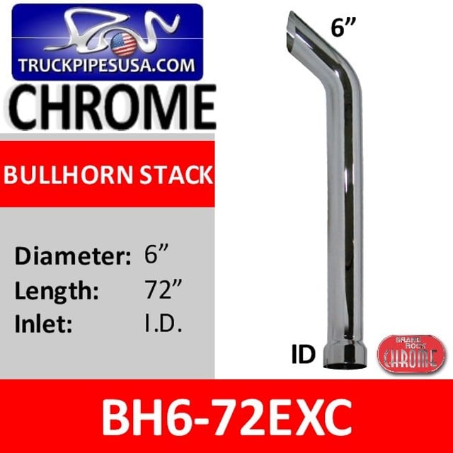 6" x 72" Bullhorn Stack With ID Bottom in Chrome BH6-72EXC