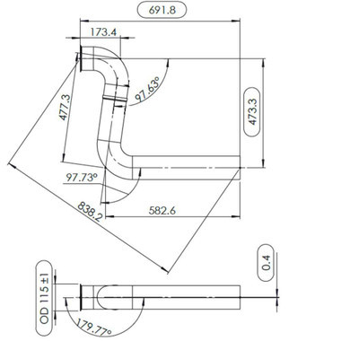 Freightliner Exhaust Turbo Pipe 04-35537-000-Dimensions