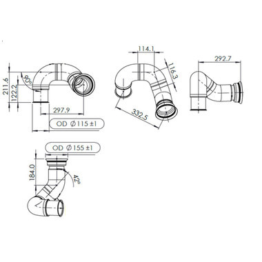 Peterbilt Kenworth DOC Inlet Exhaust Pipe-Dimensions