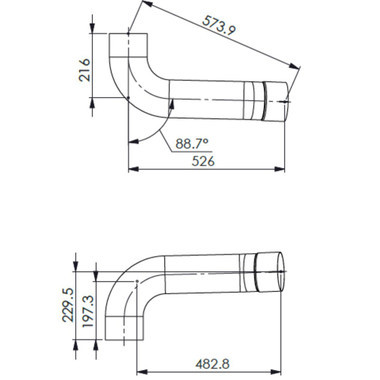Peterbilt SCR Outlet Exhaust Pipe-Dimensions