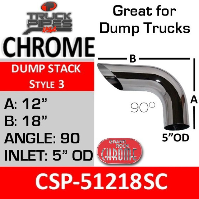 CSP-51218SC 5" OD Chrome 90 Degree Dump Stack Pipe A-12-B-18